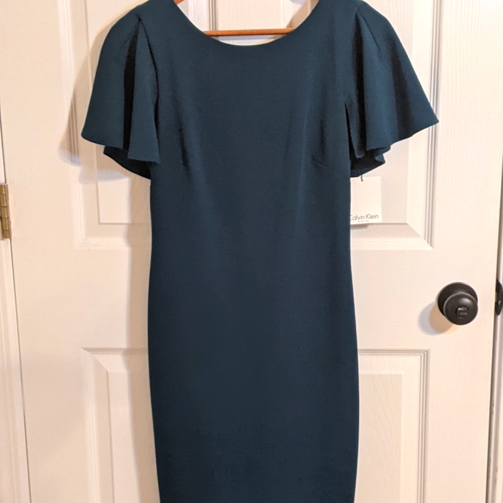 Calvin Klein green sheath dress with collar